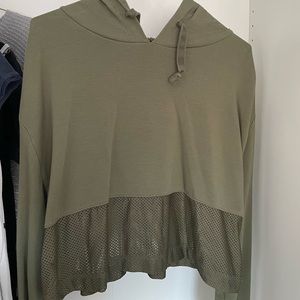 Half Mesh Cropped Hoodie